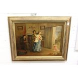 19th century English school "Figures in a Cottage Interior" oil on canvas.