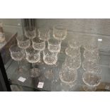A quantity of wine and brandy glasses.