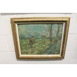 20th century English school "A Figure in a Landscape" oil on board.