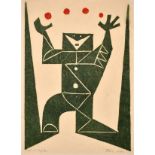 20th century Continental School, an abstract of a figure juggling, lithograph, indistinctly signed