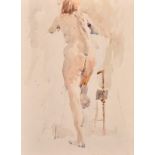 Modern British School (20th Century) Study of a female nude from behind, watercolour with pencil,