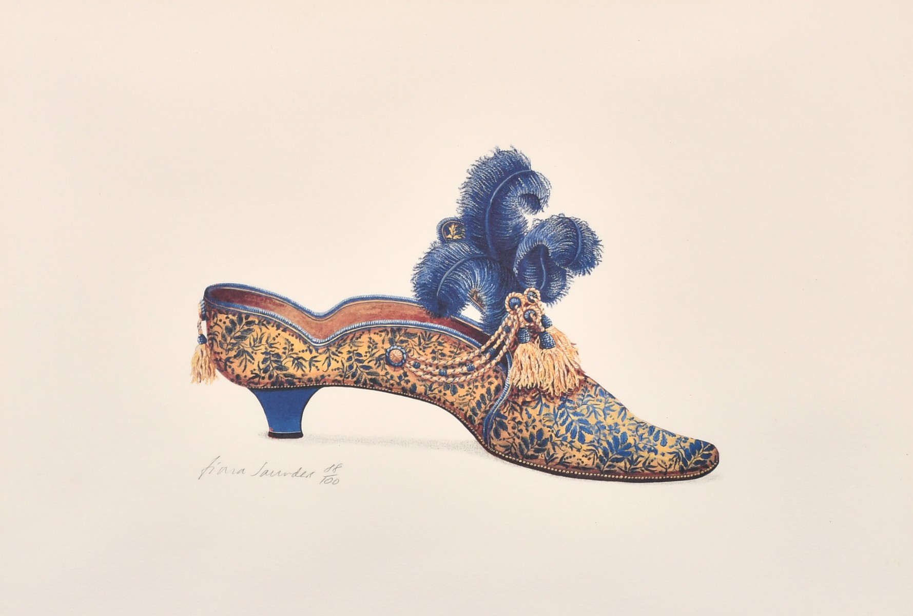 Fiona Saunders (20th century) a pair of prints of 19th century French shoes, each signed in pencil