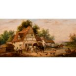 Georgina Lara (19th century) British, A pair of scenes of figures and horses in village settings,