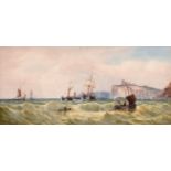 Edward Duncan (1803-1882) English, 'Peel Castle', ships of the coast of the Isle of Man,