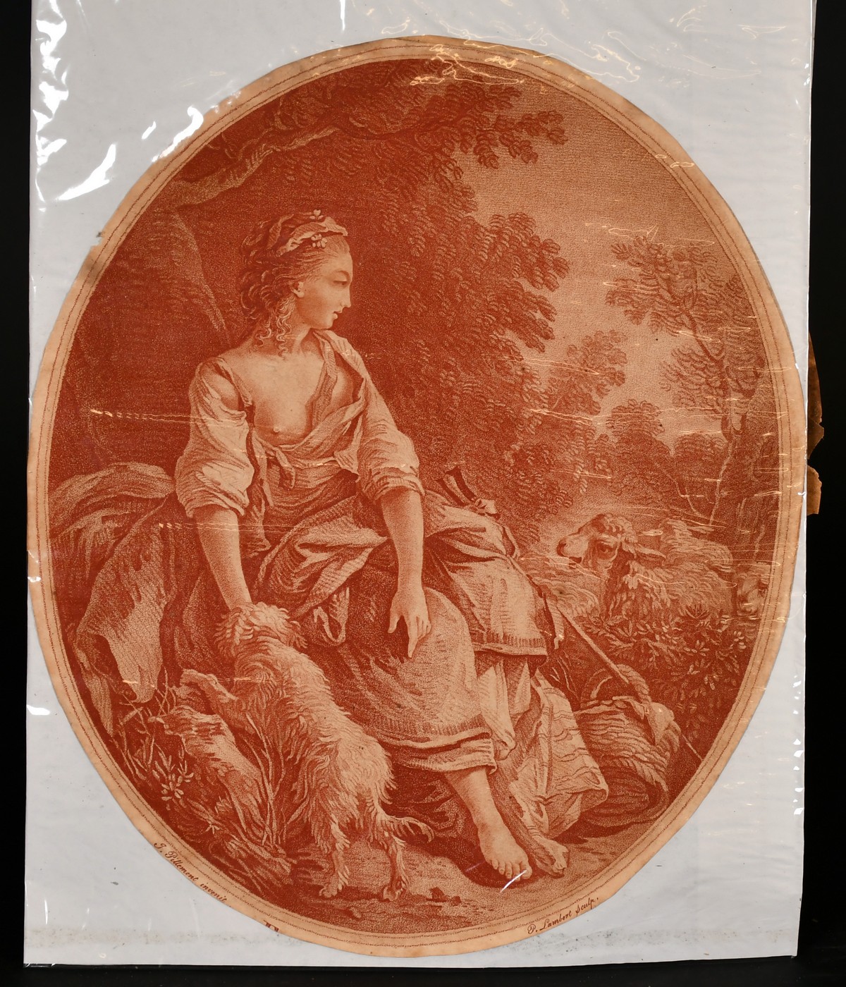 J. Pillement (1728-1808) French, a pair of sanguine engravings depicting ladies amongst nature, - Image 2 of 3