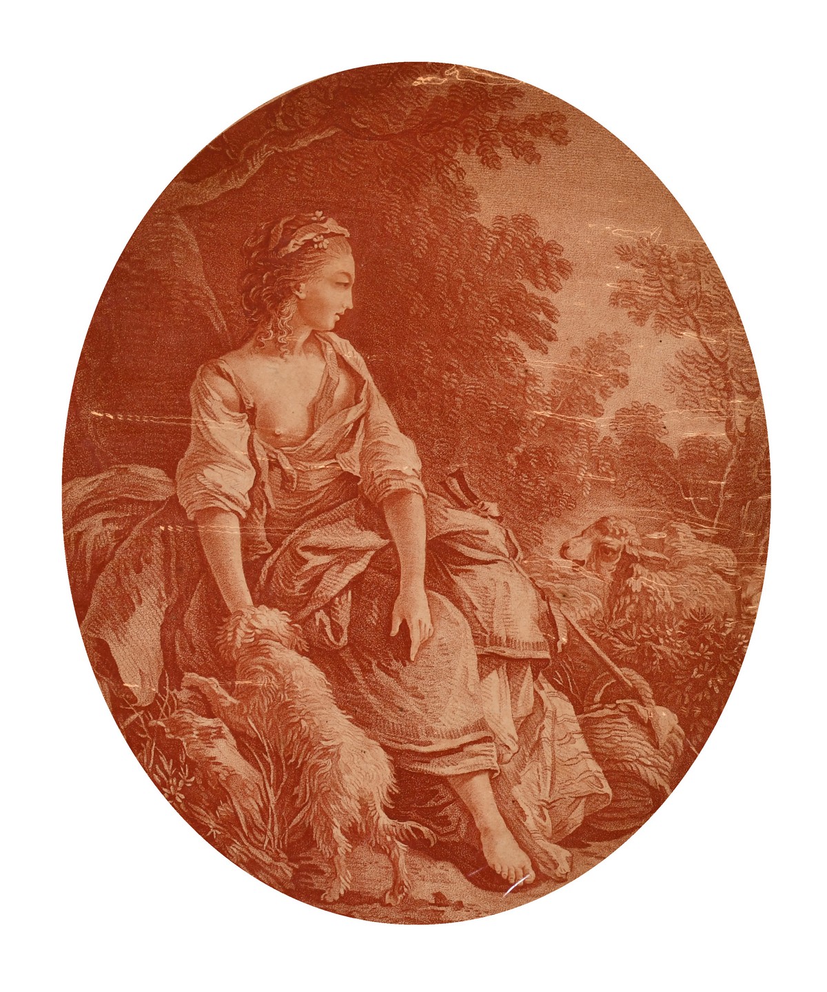 J. Pillement (1728-1808) French, a pair of sanguine engravings depicting ladies amongst nature,