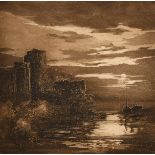 Daisy M Norrie (b.1899) British, Pembroke Castle and another of hilly ponds, etchings, signed and