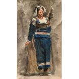 19th Century European School. A Lady in Traditional Costume, Watercolour, Signed Indistinctly, 10" x
