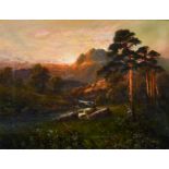 Frank Hider (1861-1933) British, A pair of mountainous river landscapes at dusk, oil on canvas,
