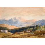 A pair of Greek landscape scenes one with woodland and mountains beyond the other of a lake with