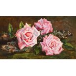 E.S. Ough (early 20th century), A still life study of roses, watercolour, signed, 6.5" x 11".