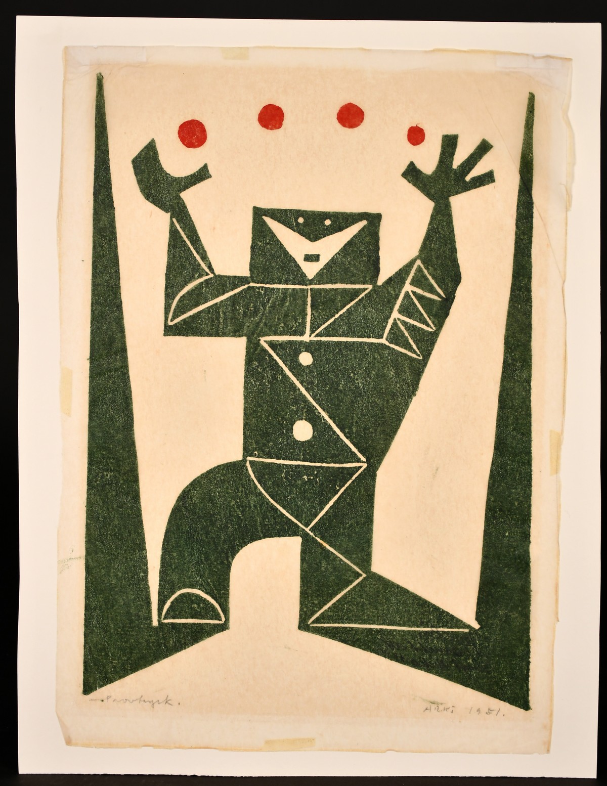 20th century Continental School, an abstract of a figure juggling, lithograph, indistinctly signed - Image 2 of 2