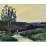 H.E. Lewis (20th century) British, Figures on a pathway at dusk,