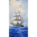 Noel Harry Leaver (1889-1051) British, Clipper ships at full sail on the open ocean, watercolour,