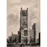 A 19th century collection of engravings of cathedral interiors/exteriors, engravings, inscribed,