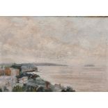 Early 20th century, Newlyn School?, a coastal town on an overcast day, oil on canvas, 8.5" x 12".