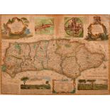 A map of Sussex by Emanuel Bowen, circa 1780, hand-coloured, 20" x 28".