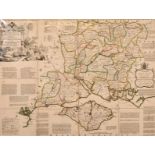 A Map of Hampshire by Thomas Kitchen, circa 1760, hand-coloured, with original carrying case, 20"