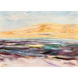 Mark Newman (20th Century). A Vibrant Coastal Scene with Hills beyond, Oil on Canvas, Signed and