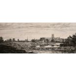 A 19th century school, a landscape view of Worcester, etching inscribed in pencil, 6" x 14".