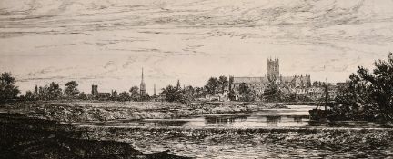 A 19th century school, a landscape view of Worcester, etching inscribed in pencil, 6