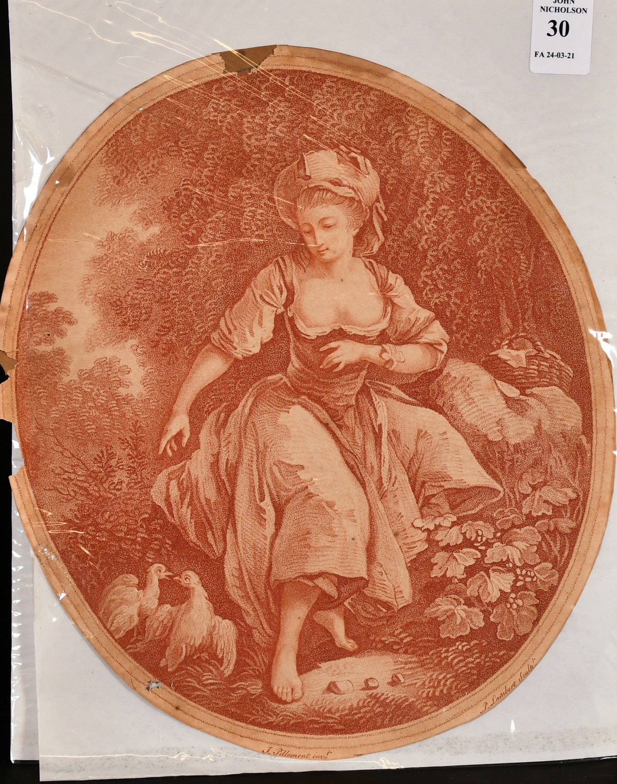 J. Pillement (1728-1808) French, a pair of sanguine engravings depicting ladies amongst nature, - Image 3 of 3