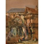 19th Century Continental School. A Scene of Figures in a busy street and another of figures