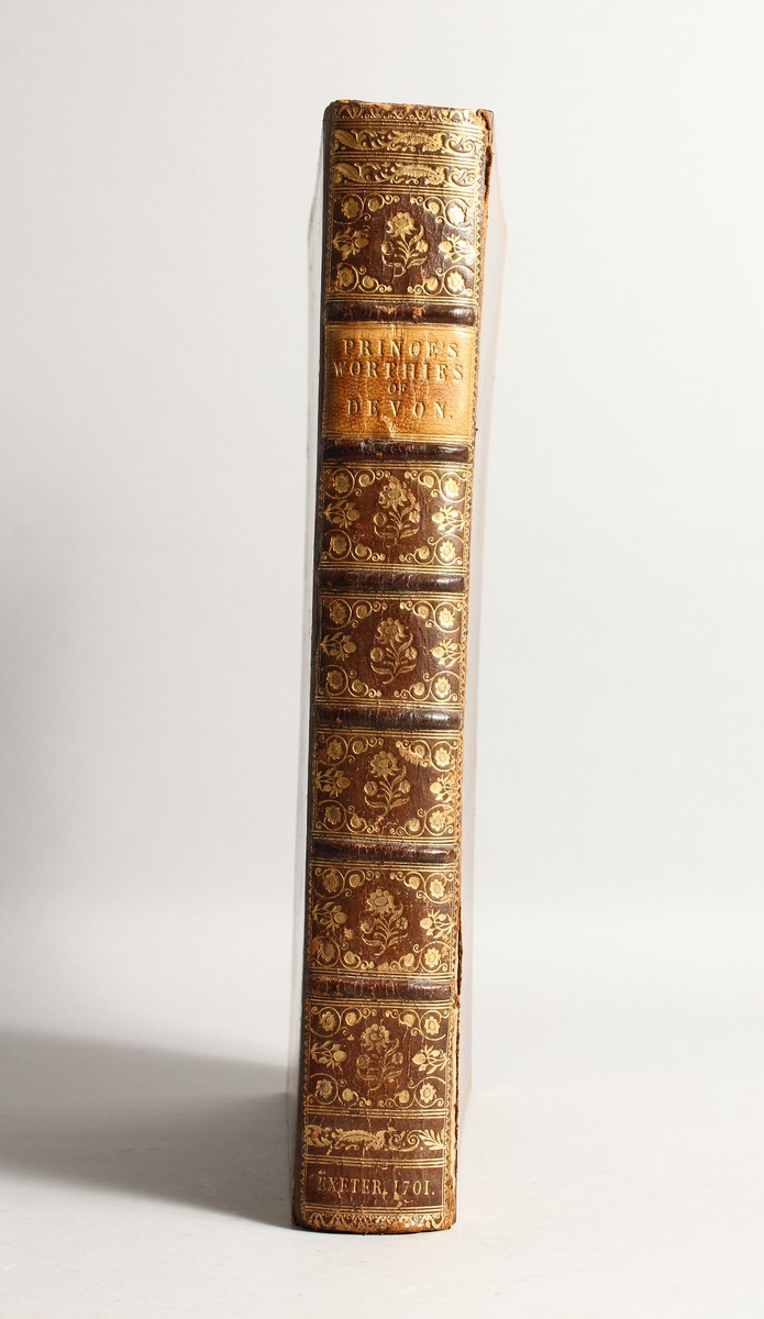 THE WORTHIES OF DEVON by JOHN PRINCE 1701, leather-bound. 15ins x 10ins.