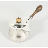 A GEORGE III SILVER BRANDY PAN and cover with wooden finial and handle. London 1812 & 1810, gross