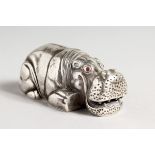 A RUSSIAN SILVER HIPPO stamped 84 & Faberge mark 3 ins long