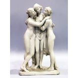 LORENZO DAL TORRIONE, ITALIAN A GOOD MARBLED GROUP OF THE THREE MUSES, 3 ft 3 ins high. Signed Dal