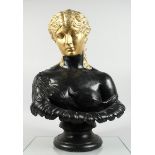 A HEAVY PAINTED STONE BUST of a classical young girl. 1 ft. 10 in. high.