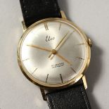 A 14CT GOLD ELCO WRISTWATCH with leather straps, No. 23-313-SWISS.