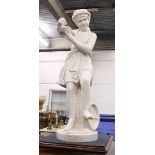 A GOOD LARGE ITALIAN CARVED CARRERA MARBLE, CHILD PERSONIFYING MUSIC, carved as a young female