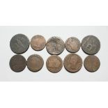 A SMALL COLLECTIONS OF BRONZE COINS AND TOKENS