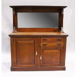 A VICTORIAN MAHOGANY SIDEBOARD, the top with long mirrored panel, three drawers and panel drawer