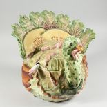 A TURKEY POTTERY TUREEN, COVER AND LADLE, 11 ins.high.`