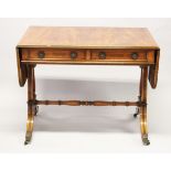 A REGENCY STYLE MAHOGANY SOFA TABLE by E.G. HUDSON, WORTHING, with two frieze drawers, lyre end