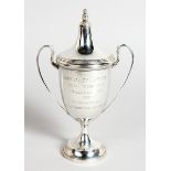 A POLO TROPHY, TWO HANDLED CUP AND COVER, 6.5 INS HIGH (ASSAM VALLEY LIGHT HORSE INTER TROOP POLO