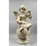 A POTTERY FIGURE OF A FAIRY on a circular base, 32 in. high.