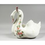 A CONTINENTAL POTTERY ENTWINED SWAN BOWL, 11ins high.