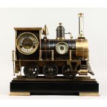 A SUPERB AMERICAN TRAIN CLOCK THERMOMETER AND BAROMETER on a marble base. 18 ins long