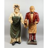 AN AMUSING PAIR OF COMPOSITION FIGURES, waiter and cook, 37 in. high.