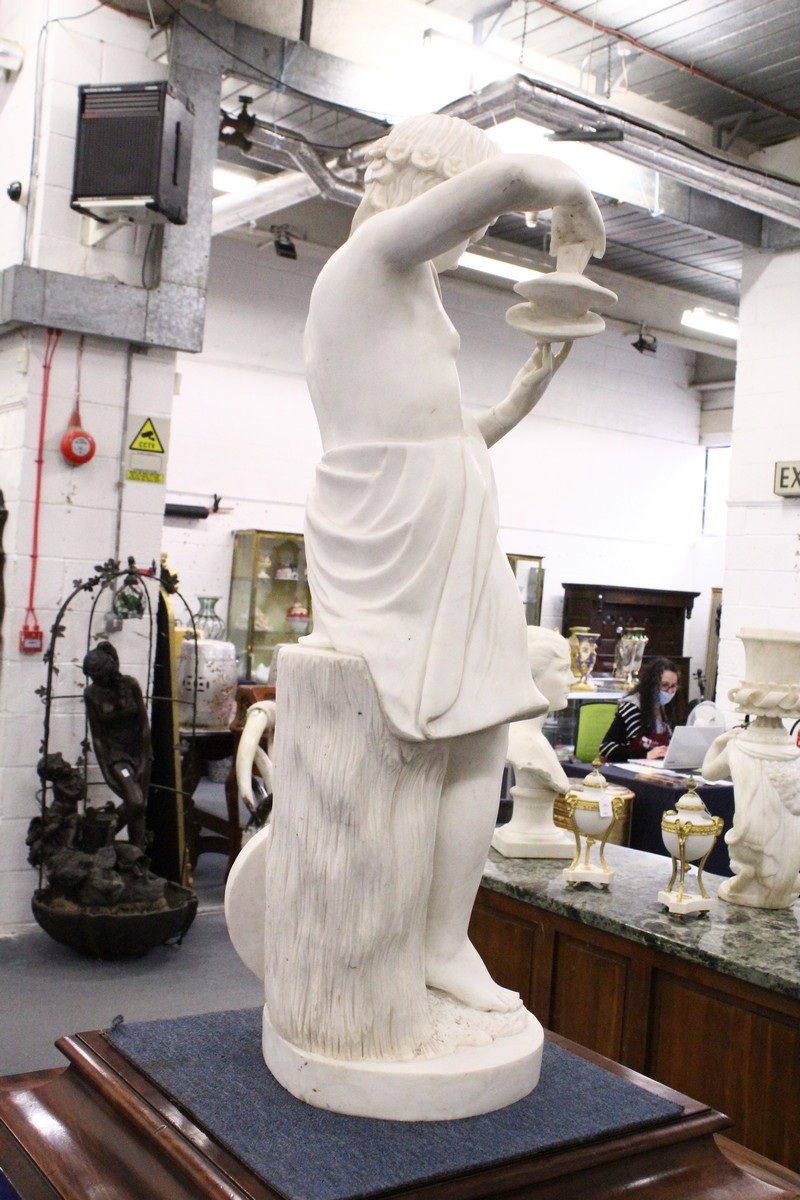 A GOOD LARGE ITALIAN CARVED CARRERA MARBLE, CHILD PERSONIFYING MUSIC, carved as a young female - Image 3 of 5