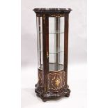 AN INLAID STANDING DISPLAY CABINET, octofoil form with 3/4 glass panels, 4 ft. 9 in. high, 1 ft. 1