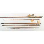 AN ALLCOCKS GILMOUR THREE PIECE SPLIT CAN FLY ROD, with cloth case.