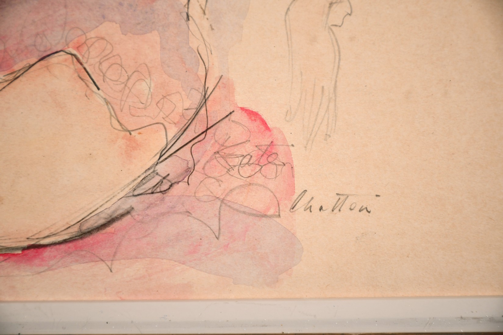 Geoffrey Chatten (b. 1938) Study of a scantily clad female figure, watercolour, 13" x18.5". - Image 3 of 4