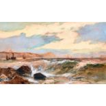 George Henry Jenkins (1843-1914) British, 'A Breezy Day' a coastal scene at Whitsand Bay,