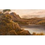 Late 19th century school, A scene of a highland lake at dusk, oil on canvas, indistinctly signed,