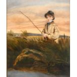 A Pair of 19th century English school watercolours one of a boy fishing and another of two